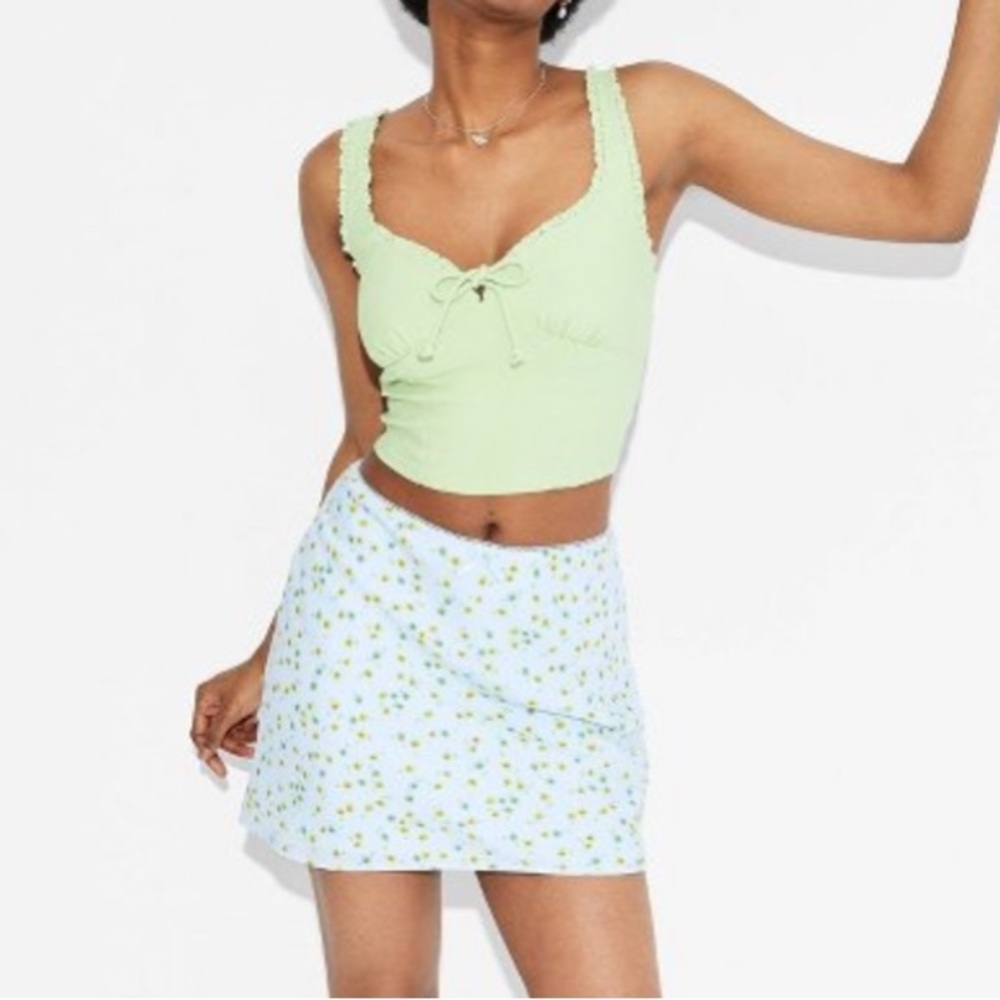 New Chiffon A-Line Mini Skirt (Light Aqua Blue Floral)
